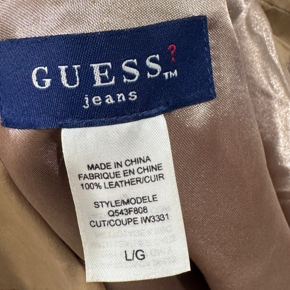 Vintage Guess Jeans 100% Leather Shiny Tan Collared Y2K Jacket Size Large - Picture 13 of 13